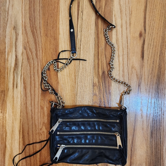 Rebecca Minkoff Moto 3 Zip Leather Chain Crossbody Handbag Plum 9”W x 6”H - Picture 3 of 11